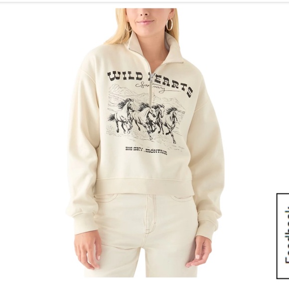 Oak &Trellis Women’s size small Wild Hearts Cream Cropped Quarter-Zip Sweatshirt - Picture 6 of 6